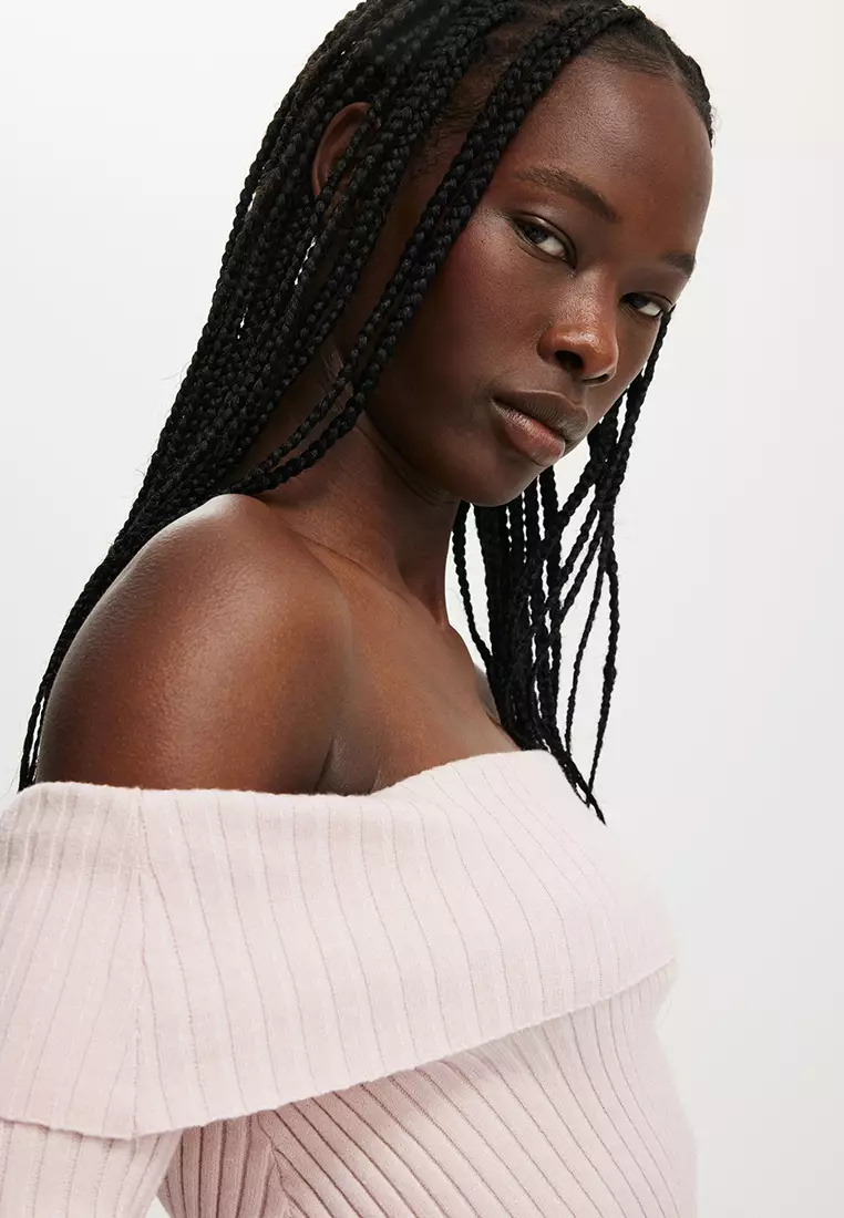 Asymmetrical Rib Off Shoulder Knit Top