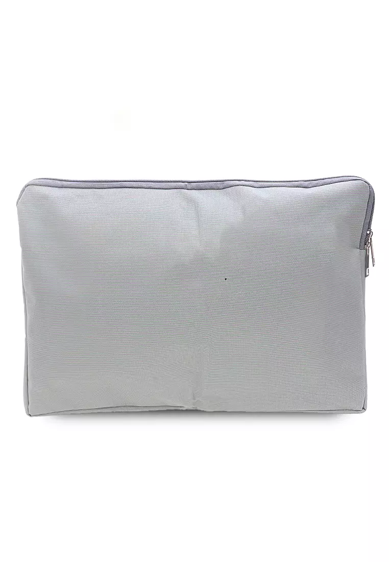 Tas Laptop Motif Polos Simple Zip Fastening Detail Dua Slot Softcase - Dark Grey