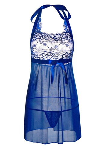 SMROCCO blue Sapphire Plus Size Nightie Sleepwear PL8019 ED614AA8D55A4EGS_1