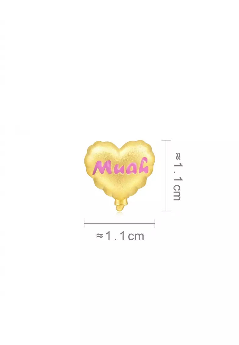 999 24K Solid Gold Mini Charm Kissing Muah Heart Balloon Charm 93865C (Bracelet not included)