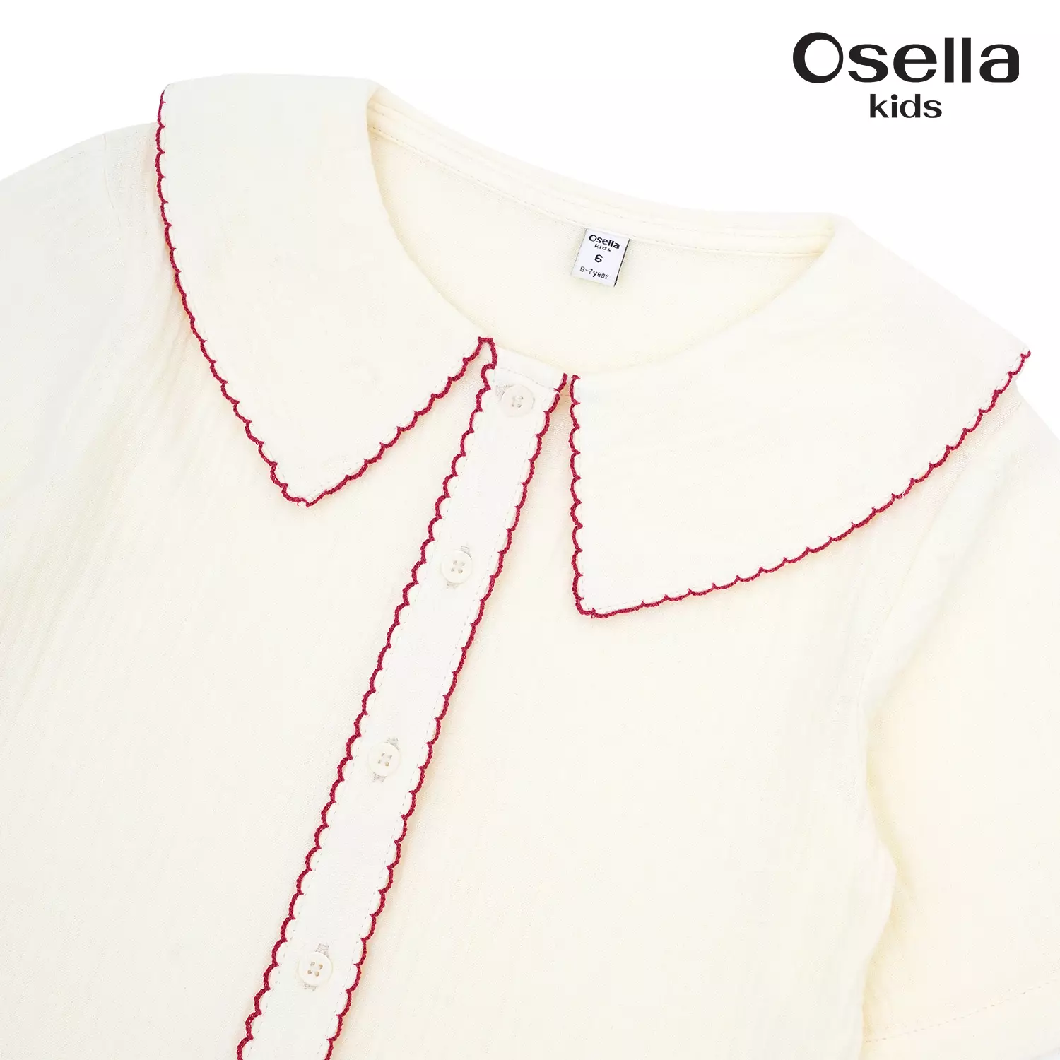 Osella Short Sleeve Blouse With Red Detailing 2336500788 | Atasan Blouse Lengan Pendek Anak Perempuan