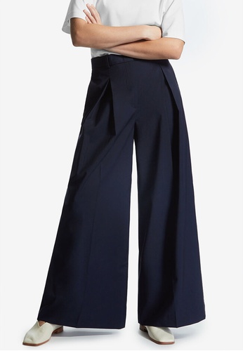 COS navy High-Waisted Wide-Leg Pleated Trousers 9A350AA16F1CC5GS_1