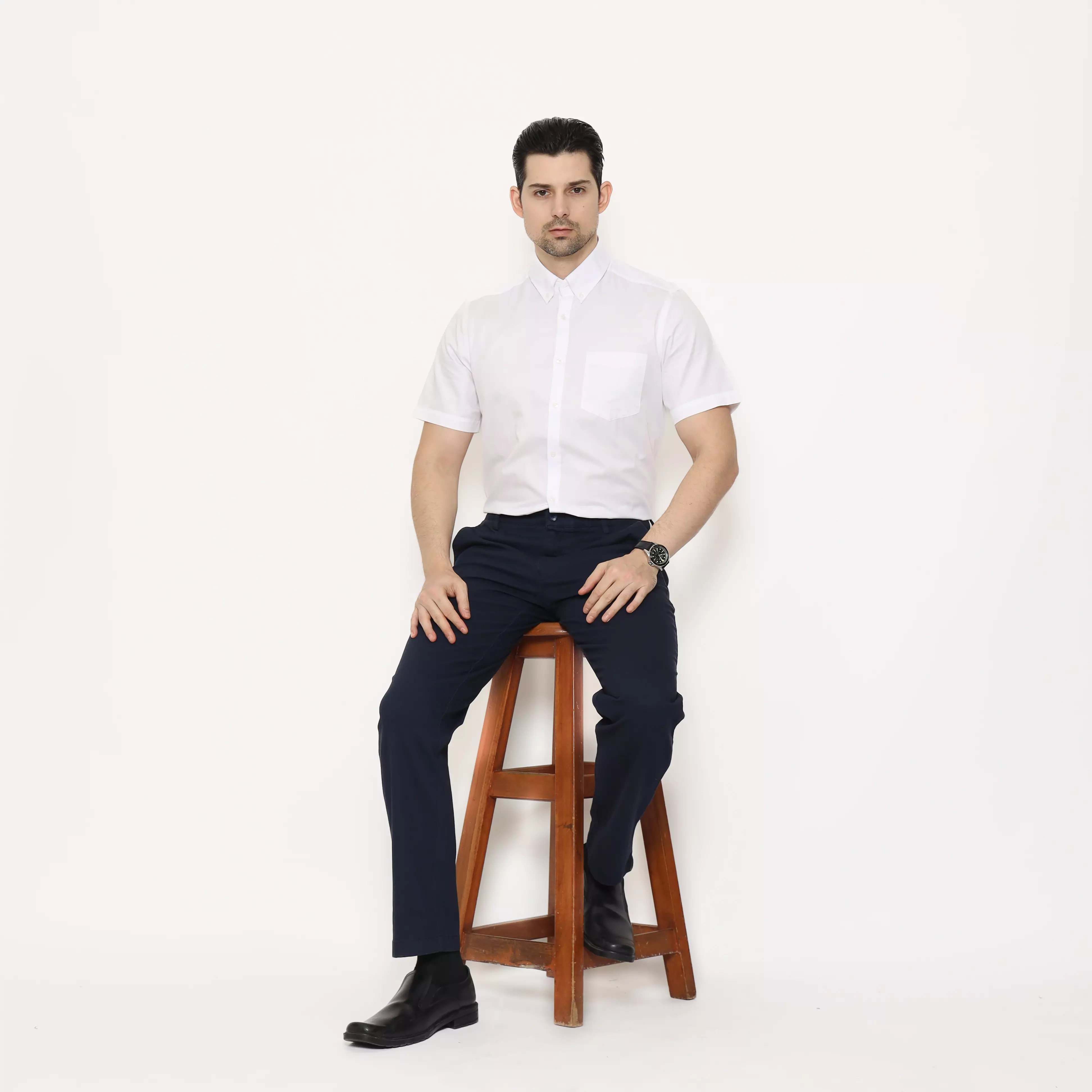 LAWELL EIPHORRA-ST-R Celana Chinos Pria Regular Fit Cotton Stretch Warna Navy