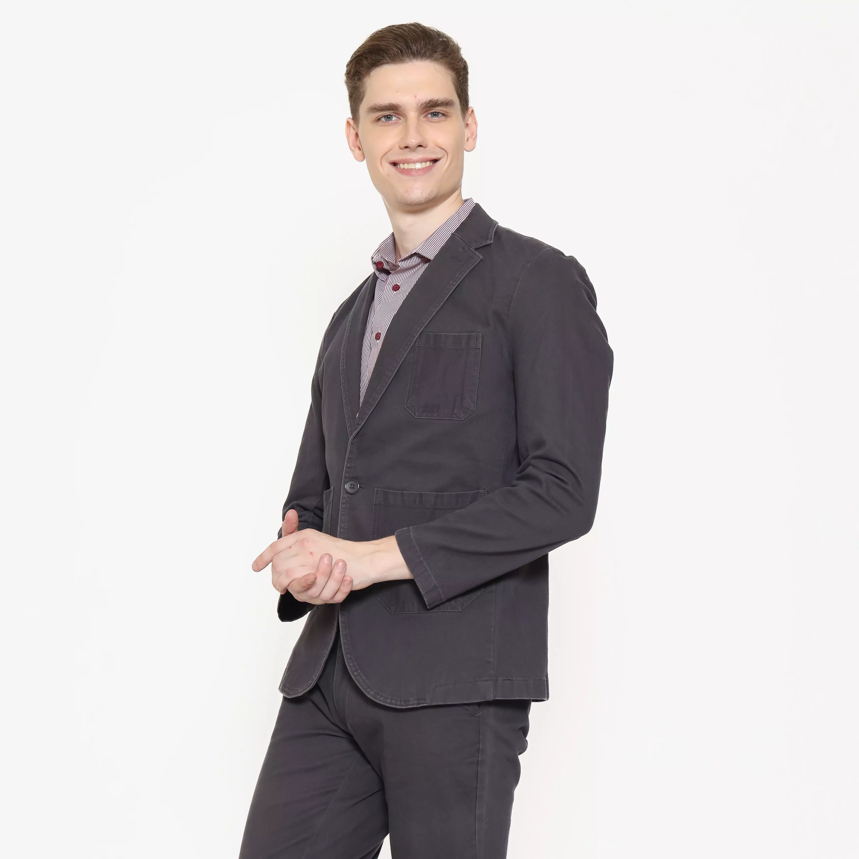 Schoeller Blazer Pria Casual – Kancing 1 | Warna Dark Grey | S.1-BCSG1-G101-CTS-S1