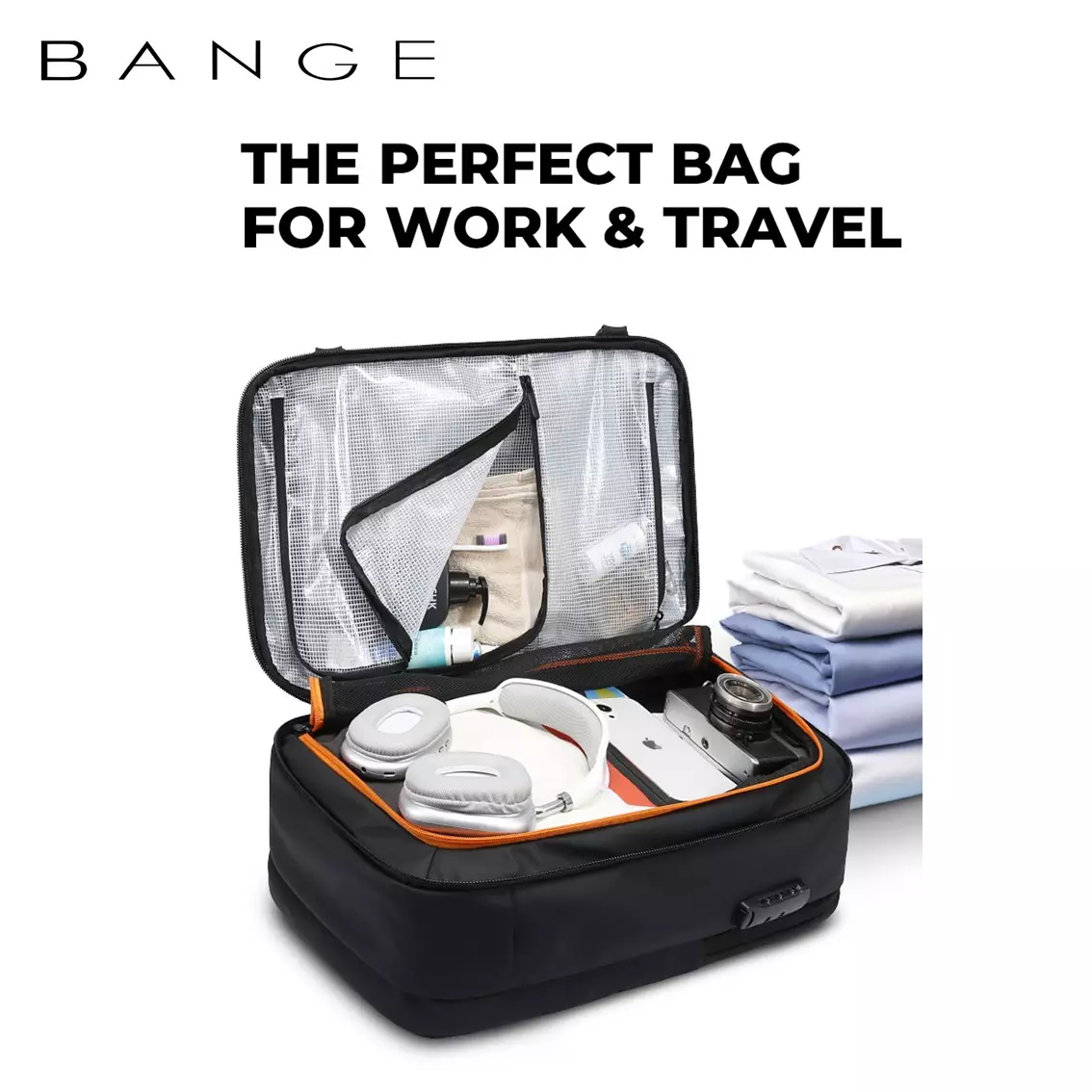 BANGE BG7875 Tas Ransel pria Laptop Kerja Pria Travel Backpack Lock TSA Waterproof-Black