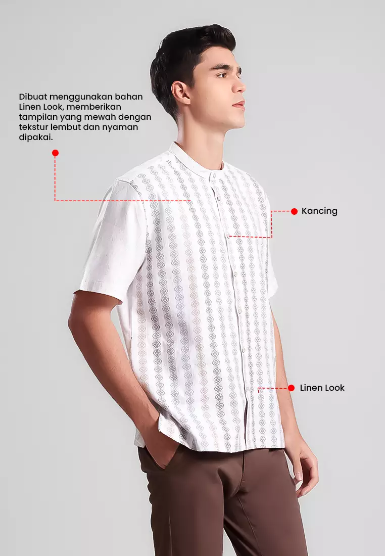 MANZONE - Kemeja Koko Lengan Pendek Pria Duhail Comfort Fit - Khaki Warna Khaki