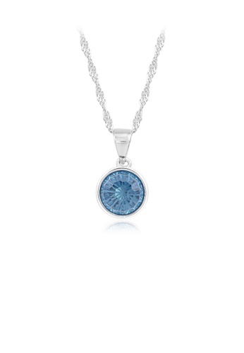 Glamorousky blue 925 Sterling Silver Simple and Fashion Geometric Round Pendant with Blue Cubic Zirconia and Necklace F6467ACB45E2A8GS_1