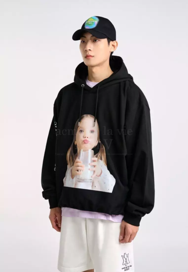 Baby Face Milk Girl Hoodie Black
