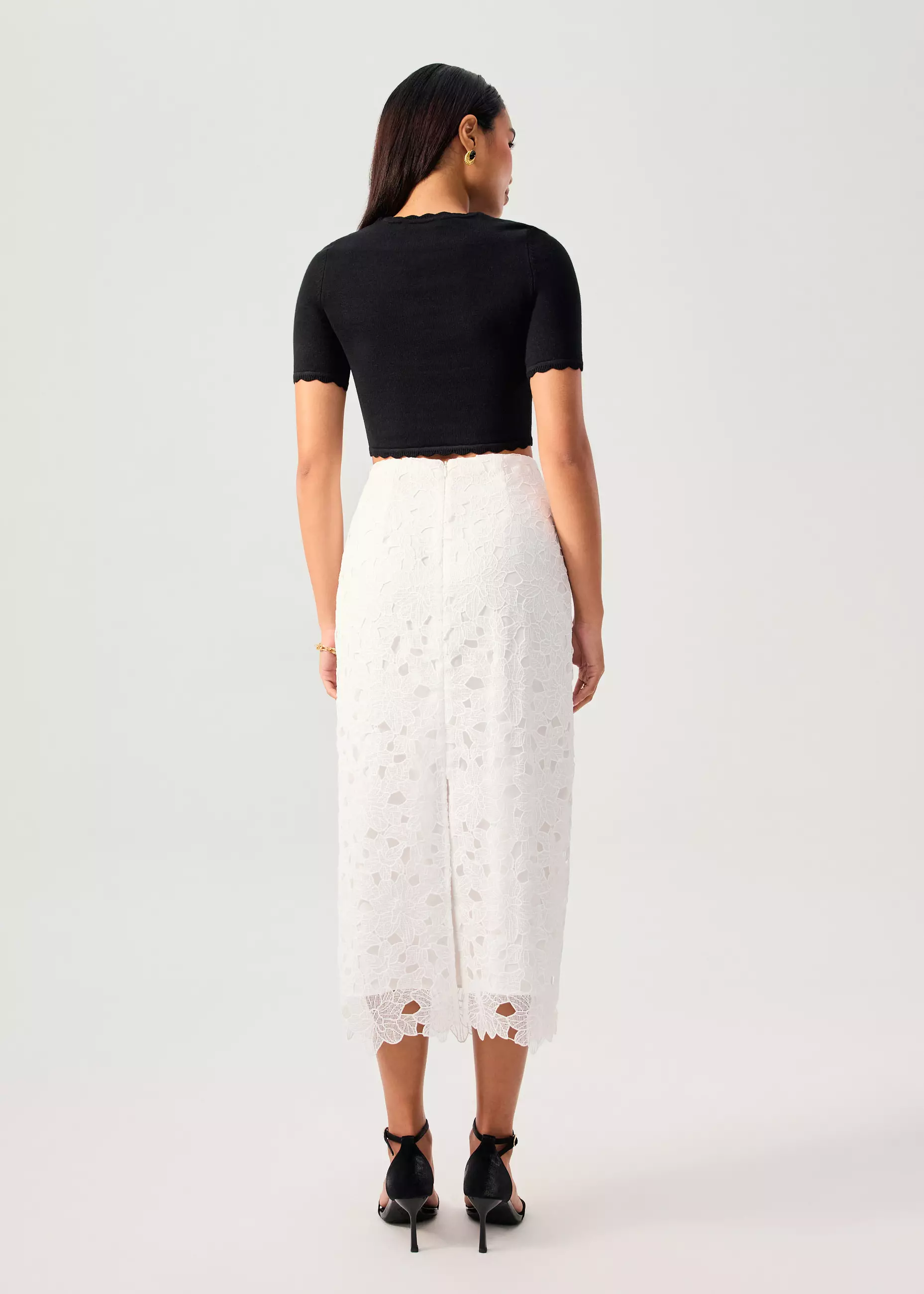 Rok Wanita - Floral Lace Column Midi Skirt