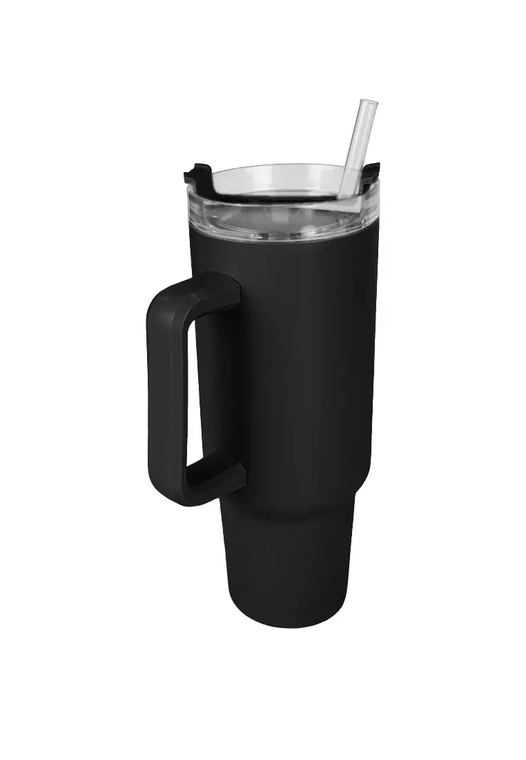37oz Stainless Steel Straw Lid Insulated Mug Tumbler 1100ml Double Wall 24Hr Cold BPA-Free - Onyx