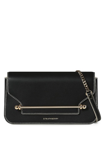 Strathberry black EAST/WEST BAGUETTE CROSSBODY - BLACK WITH VANILLA STITCH D4C6BAC0ADD668GS_1