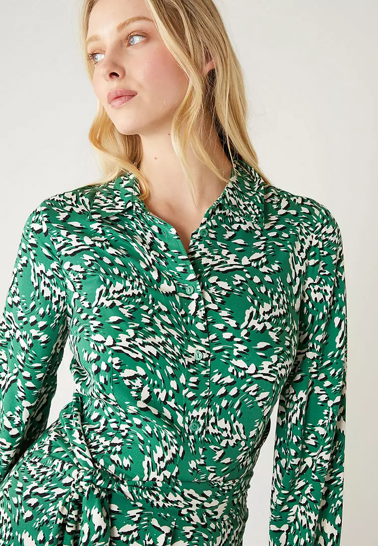 Animal Print Tie Front Midaxi Shirt Dress