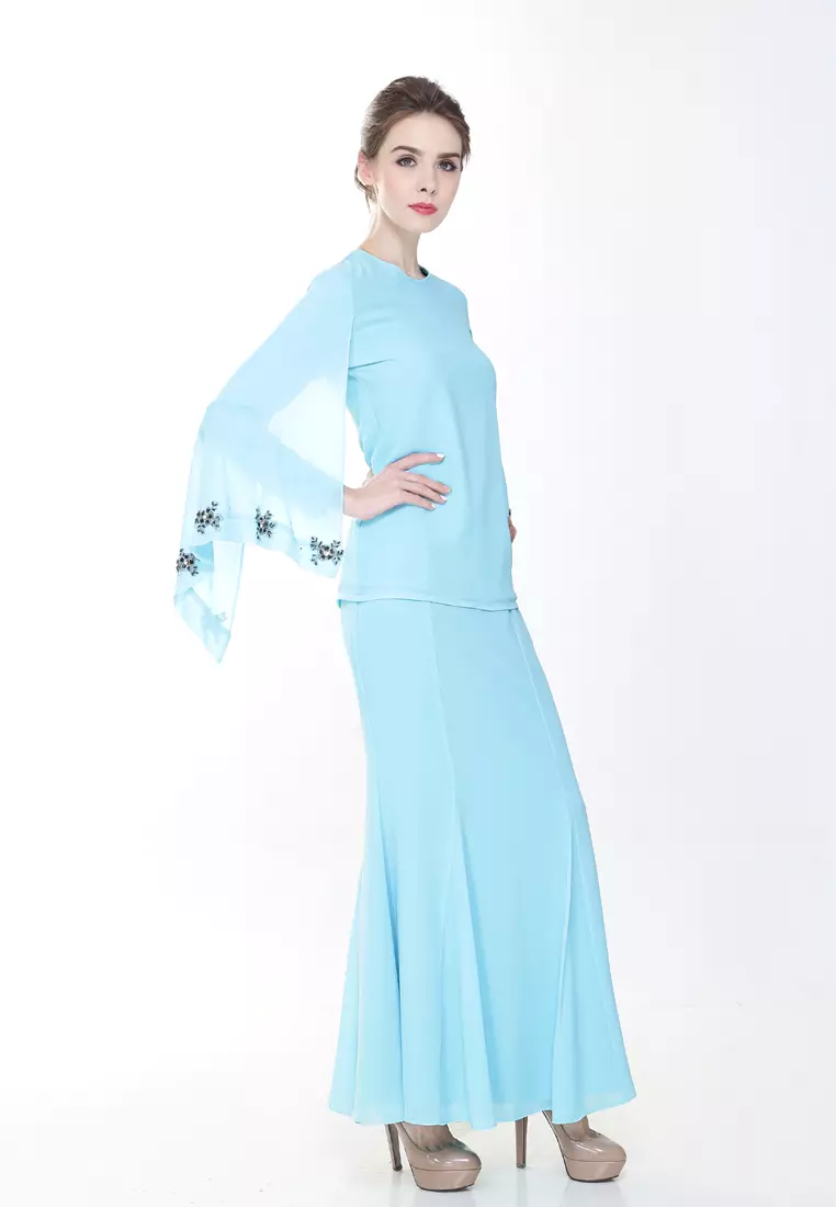 Melody Kurung Modern in Mint Blue
