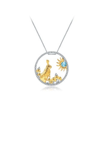 Glamorousky white 925 Sterling Silver Plated Gold Fashion Cute Rabbit Sun Blue Topaz Geometric Pendant with Cubic Zirconia and Necklace E790BAC1EAECE1GS_1