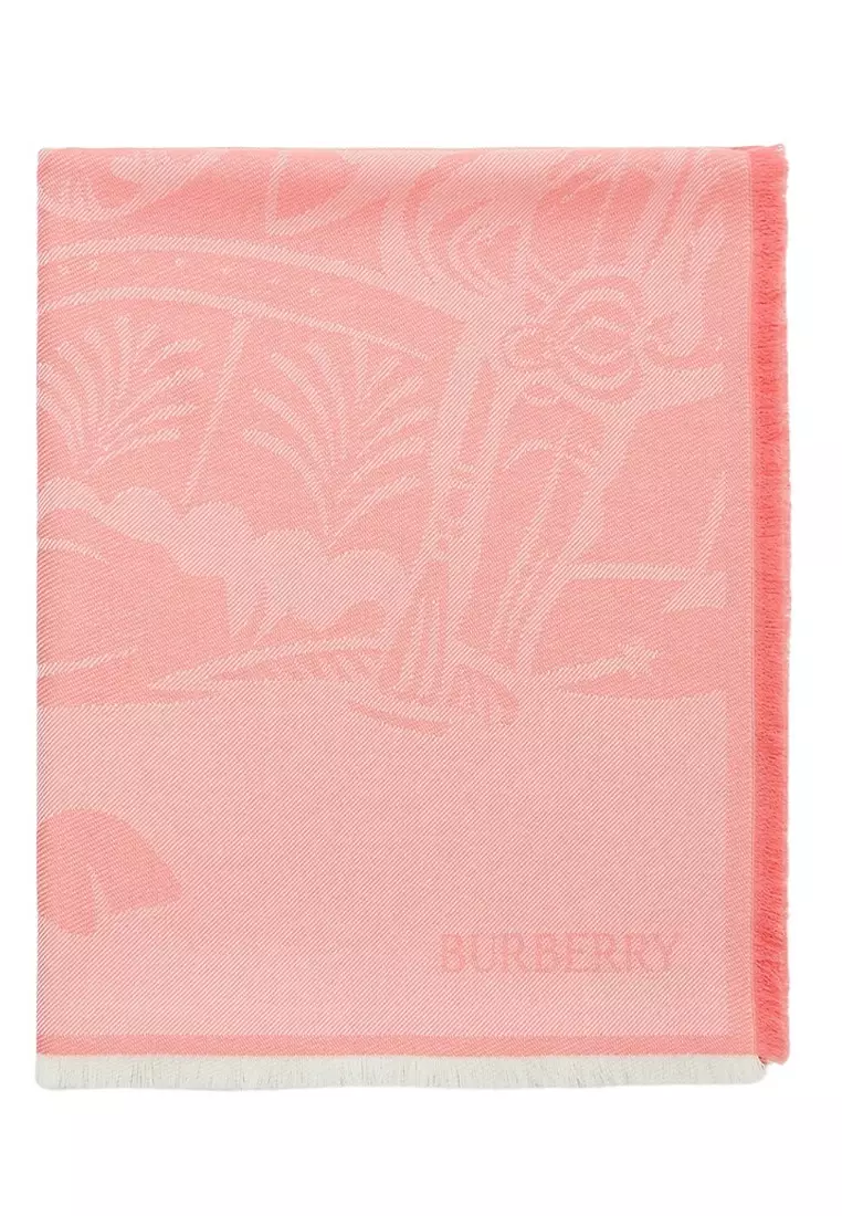 Burberry Ekd Wool Cashmere Blend Scarf in Peach 2025 Buy