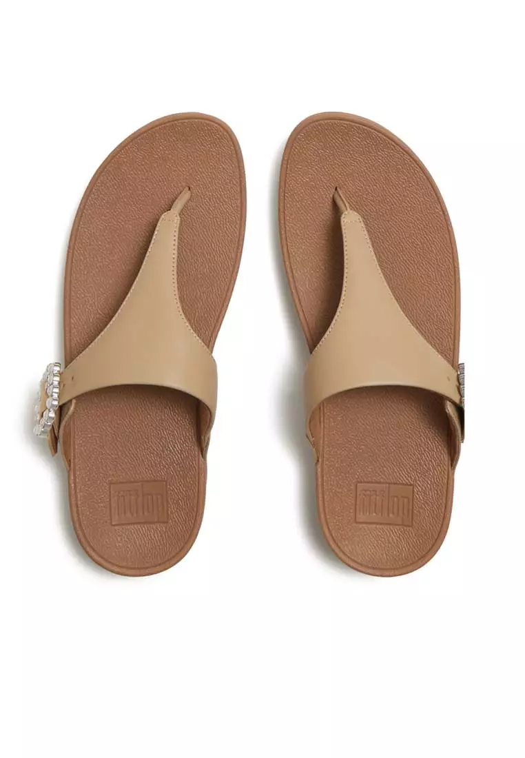FitFlop LULU Crystal-Buckle Leather Toe-Post Sandals - Cappuccino (E1D-923)
