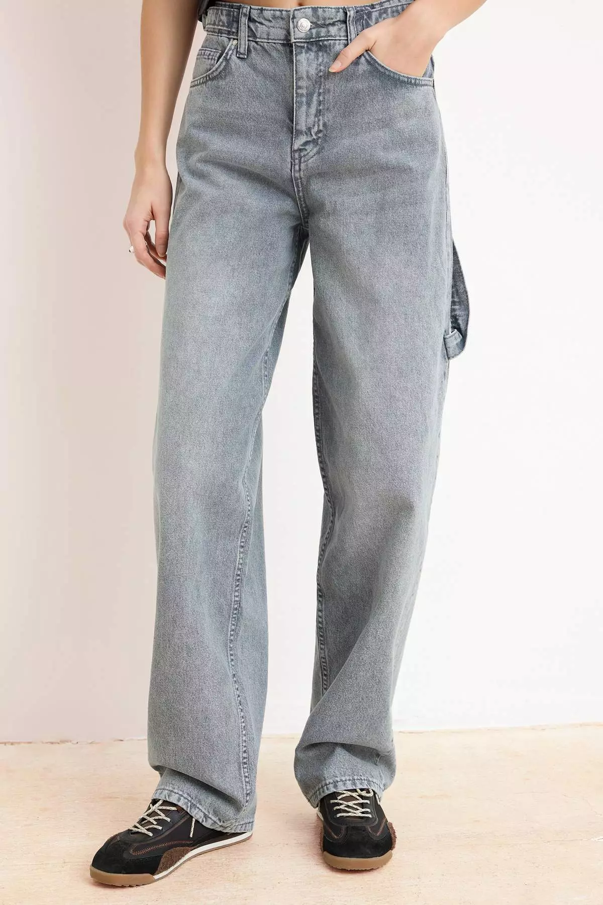 Gray High Waist Loose Fit Loose Baggy Jeans Twoaw24Je38