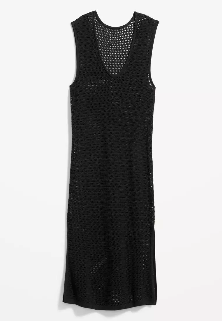 Sleeveless Crochet Midi Sweater Shift Dress For Women