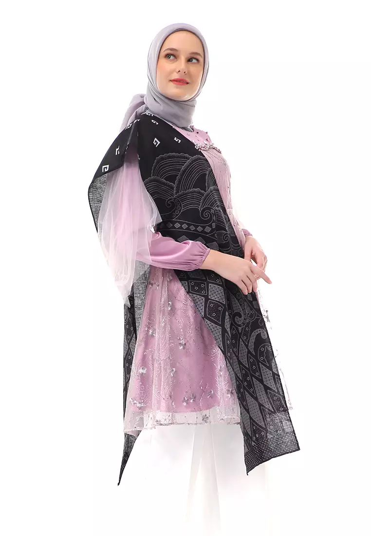 Tunik Motif Batik Muslimah Atasan Wanita Series Couple Premium High Quality - Lilac