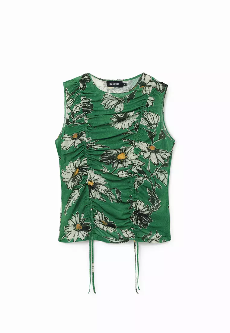 Desigual Woman Ruched floral T-shirt.