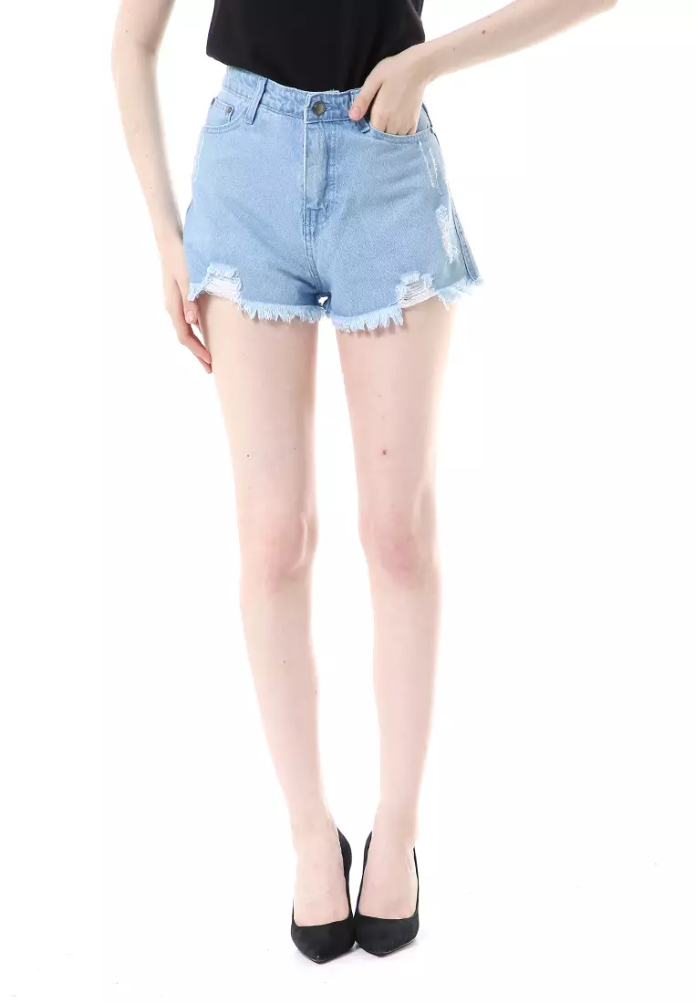 Danisa Jeans Ripped Bawahan Wanita Short Pants High Quality - Light Blue