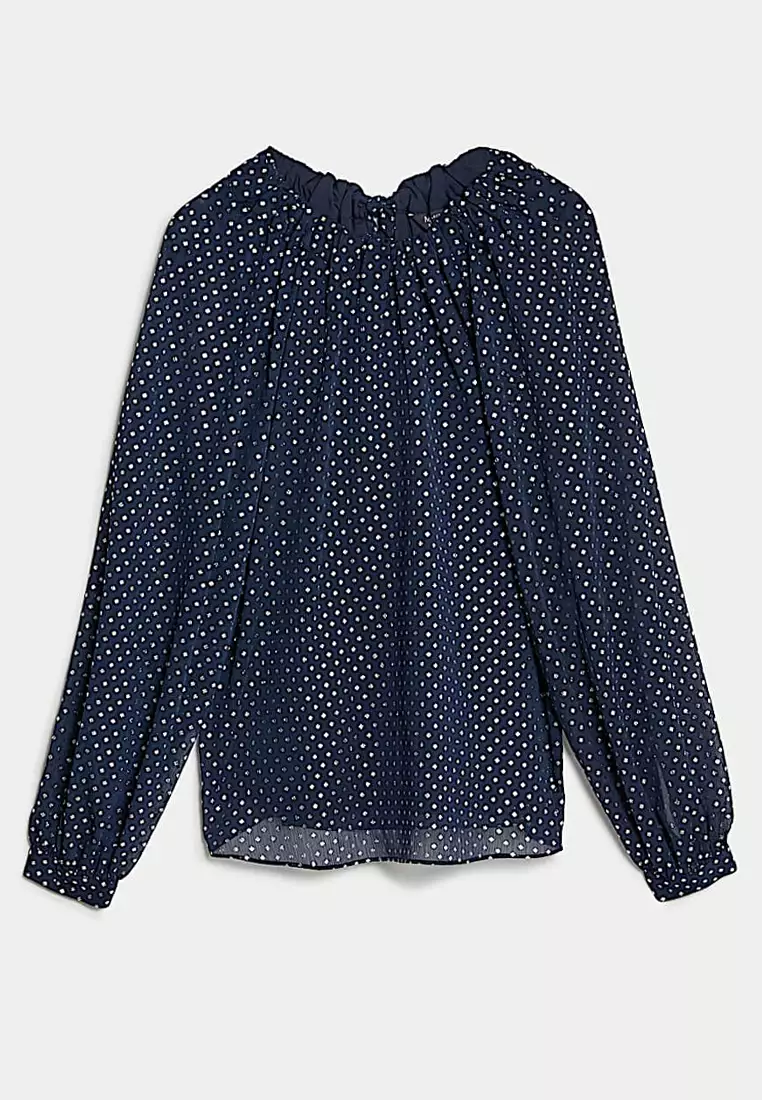 Foil Print Round Neck Blouse