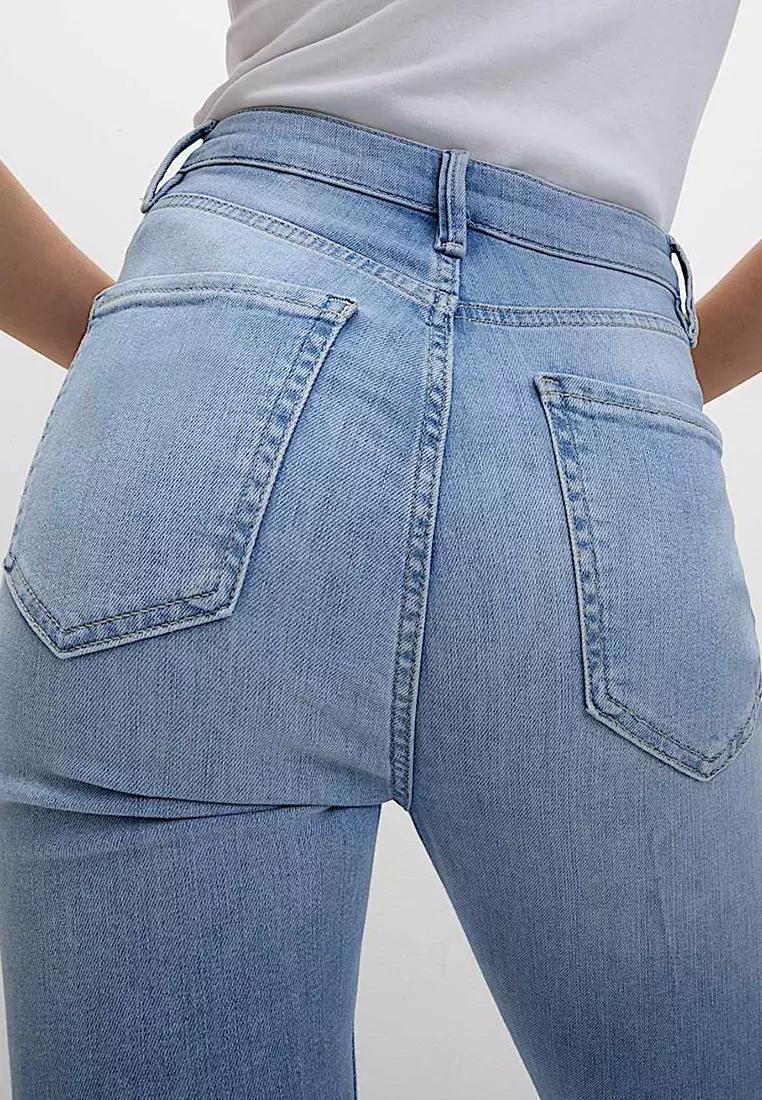 High Waisted Slim Flare Cropped Jeans