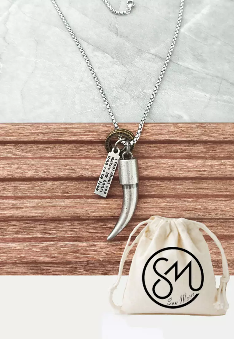 Aksesoris Pria Tooth Claw Pendant Necklace Kalung Pria Titanium Silver