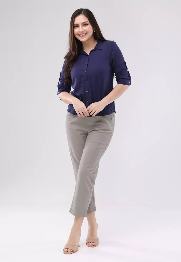 Textured Slub Woven 3/4 Blouse
