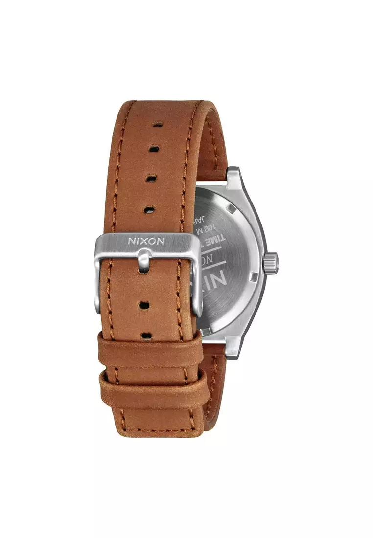 NIXON TIME TELLER DELUXE LEATHER SILVER SUNRAY / SADDLE A9272310