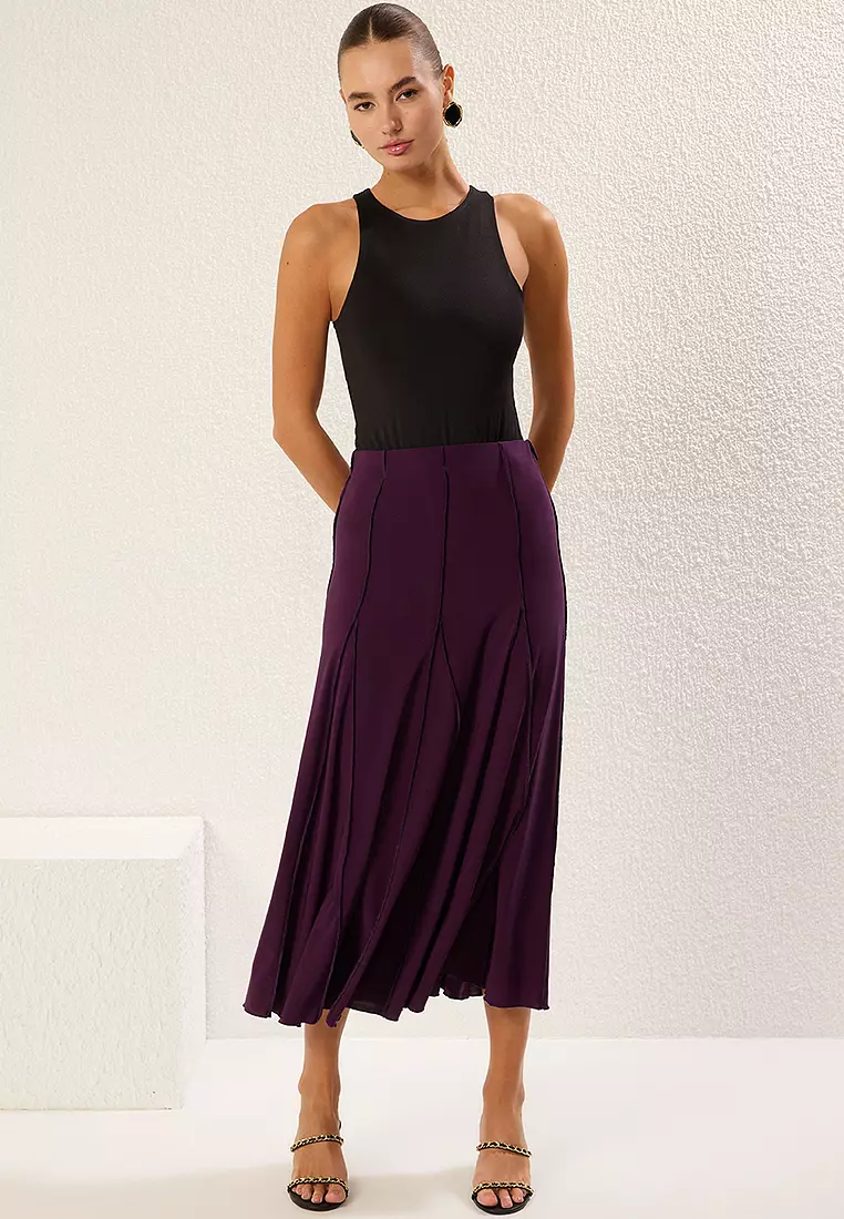 Plum Stitch Detail Godeli Flexible Maxi Knitting Skirt