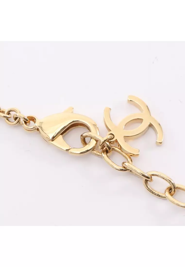 Pre-Loved Chanel coco mark heart necklace GP Rhinestone gold clear B23P