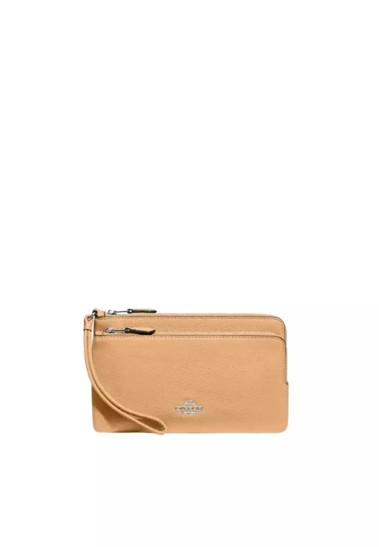 Buy Coach Coach Pebbled Leather C5610 Double Zip Wallet In Latte