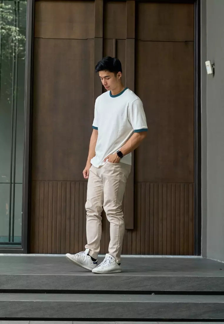 Kale Ringer White Dark Tosca / Cotton Cloudy / Kaos Boxy Fit / Kaos Korea / Atasan Kaos Pria / Kaos Basic Pria