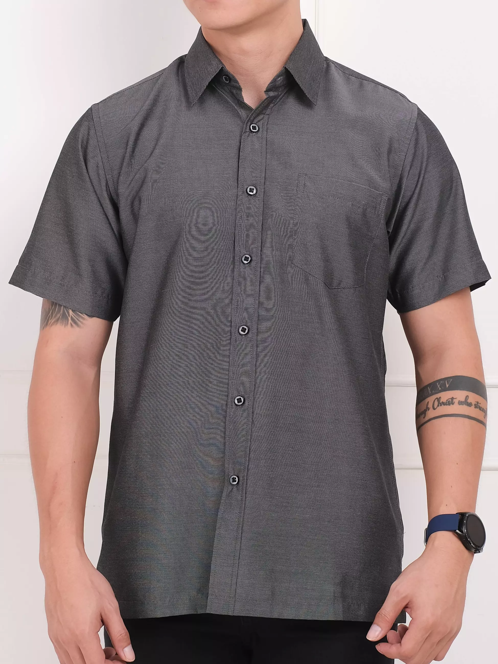 Andre Michel Kemeja Polos Slim Fit Lengan Pendek Abu Tua 16424