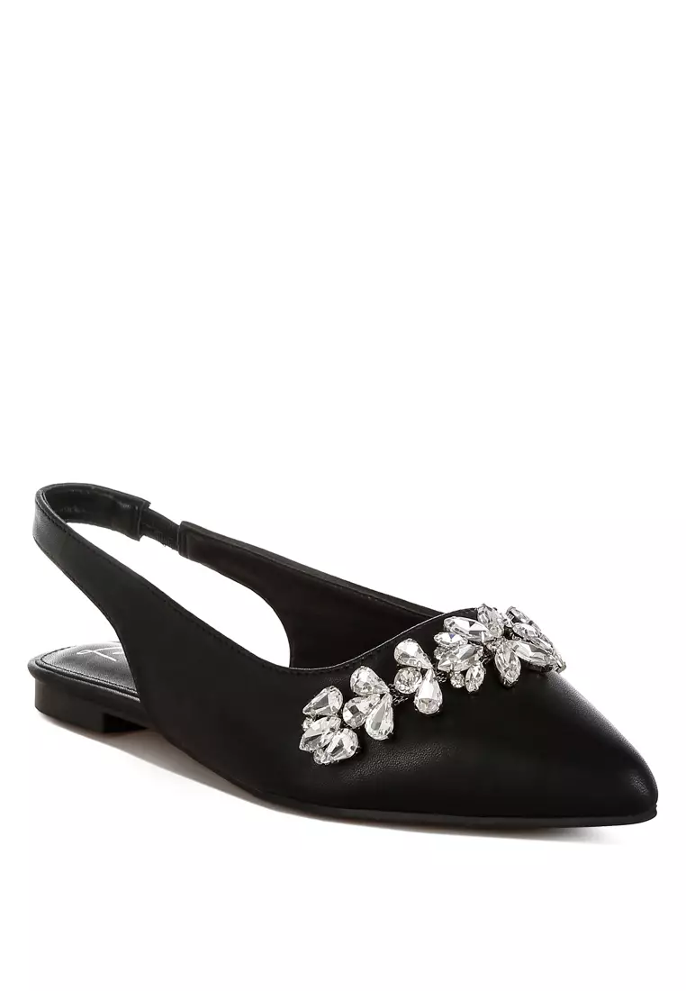 Diamante Embellished Flat Sandals in Black
