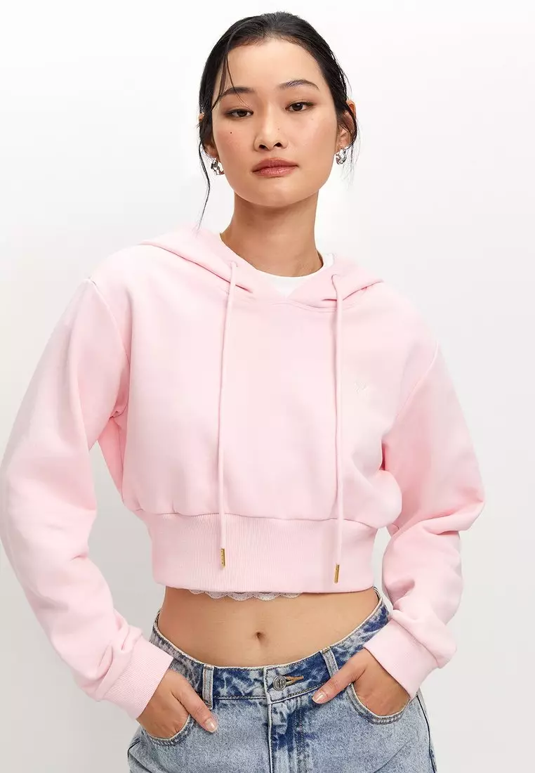Buy Pomelo Cropped Hoodie - Pink 2025 Online | ZALORA