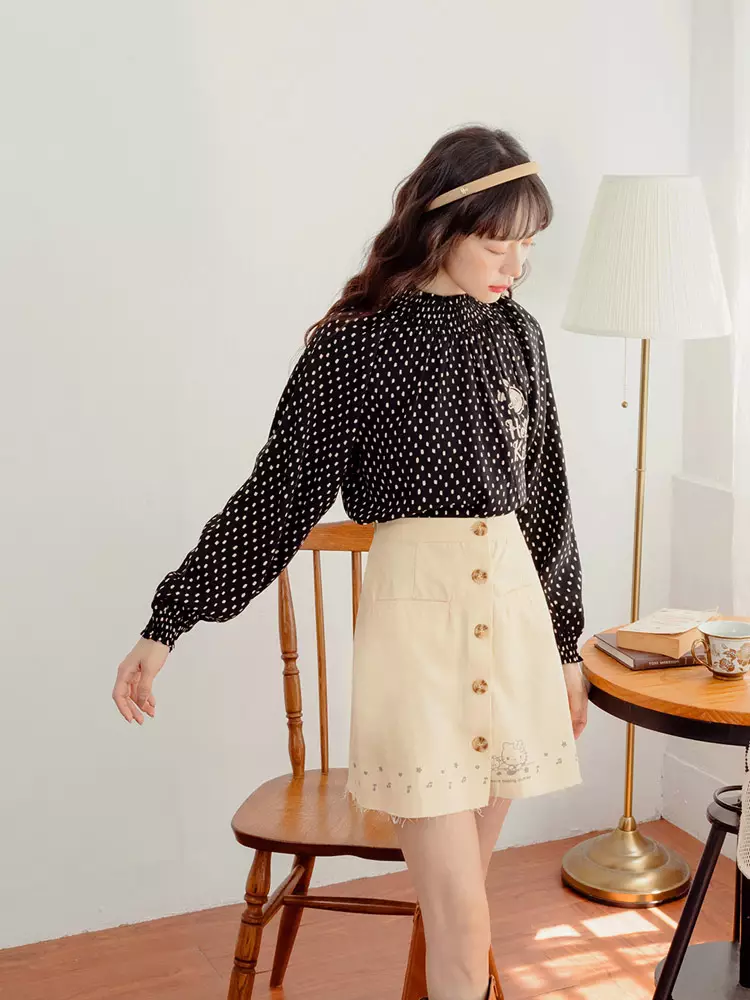 KITTY Elastic Waist Button-Down A-Line Mini Skirt [KB1258]