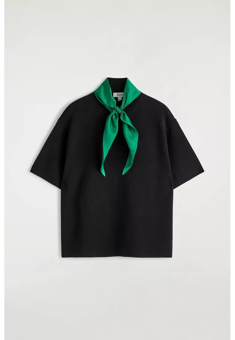 SCARF-DETAIL MERINO WOOL T-SHIRT