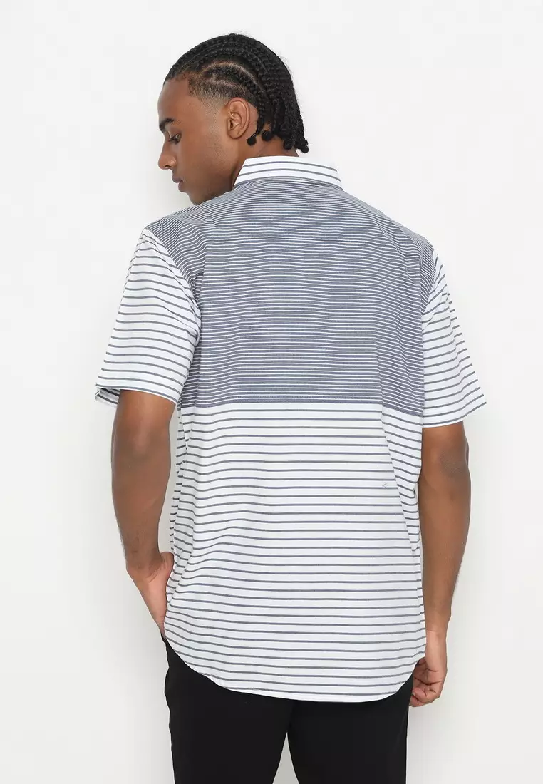 RBJ Kemeja Salur Kombi Biru Putih Regular Fit Pria