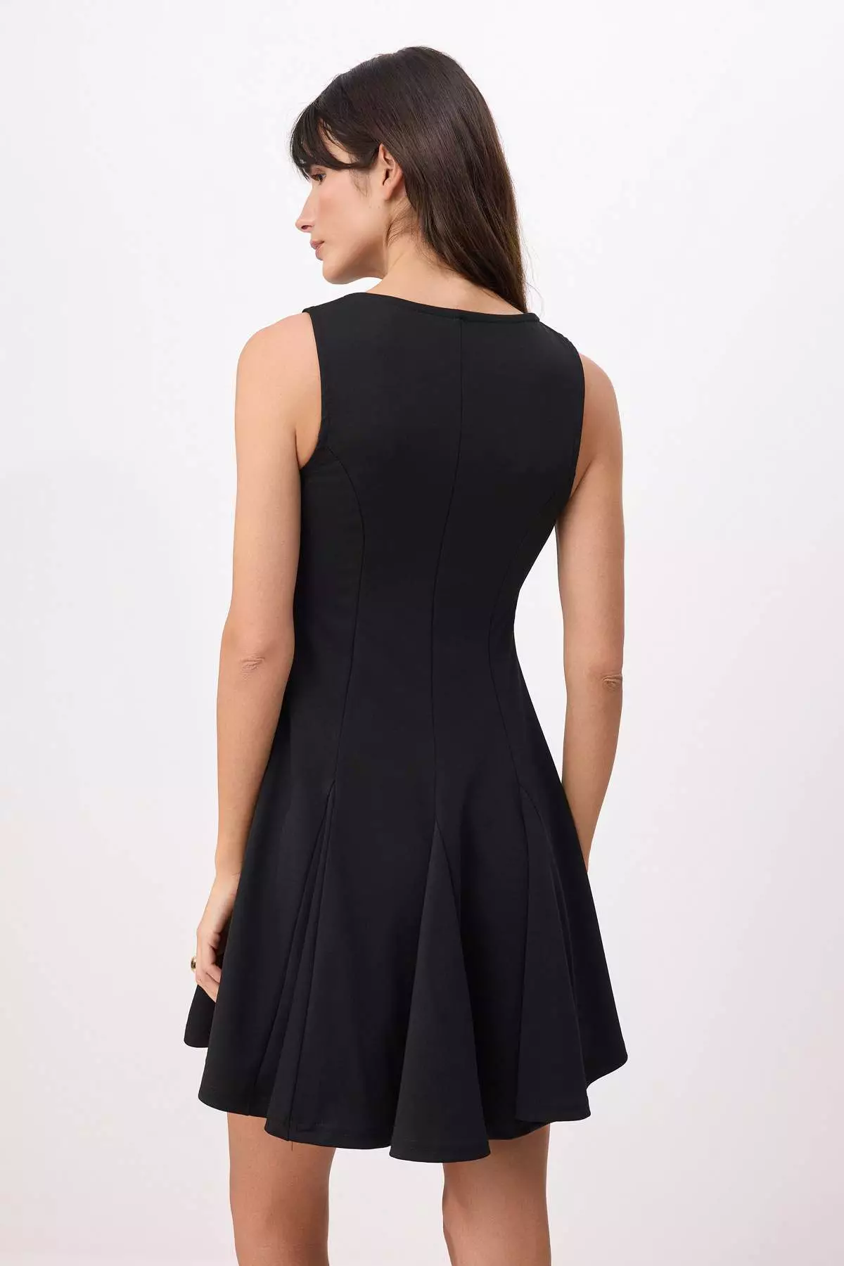 Black Flared From The Waist Sleeveless Buttoned Mini Scuba Crepe Knitted Dress Twoss26El611
