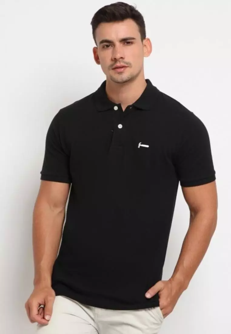 Hammer Men Polo Basic Hitam Z1PO001H1 | Kaos Kerah Pria Lengan Pendek Hitam
