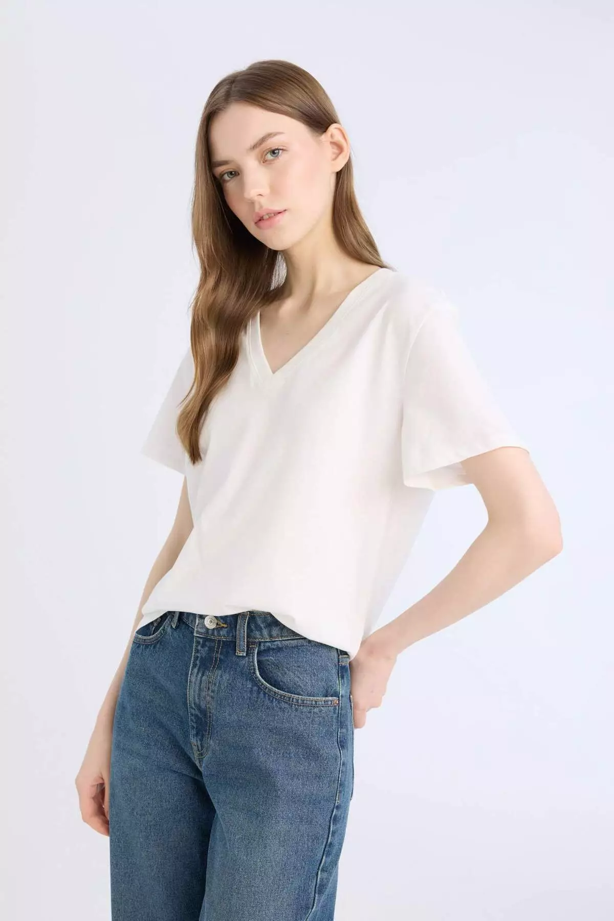 Regular Fit V-Neck Basic Plain Short Sleeve T-Shirt D9593Ax25Sm