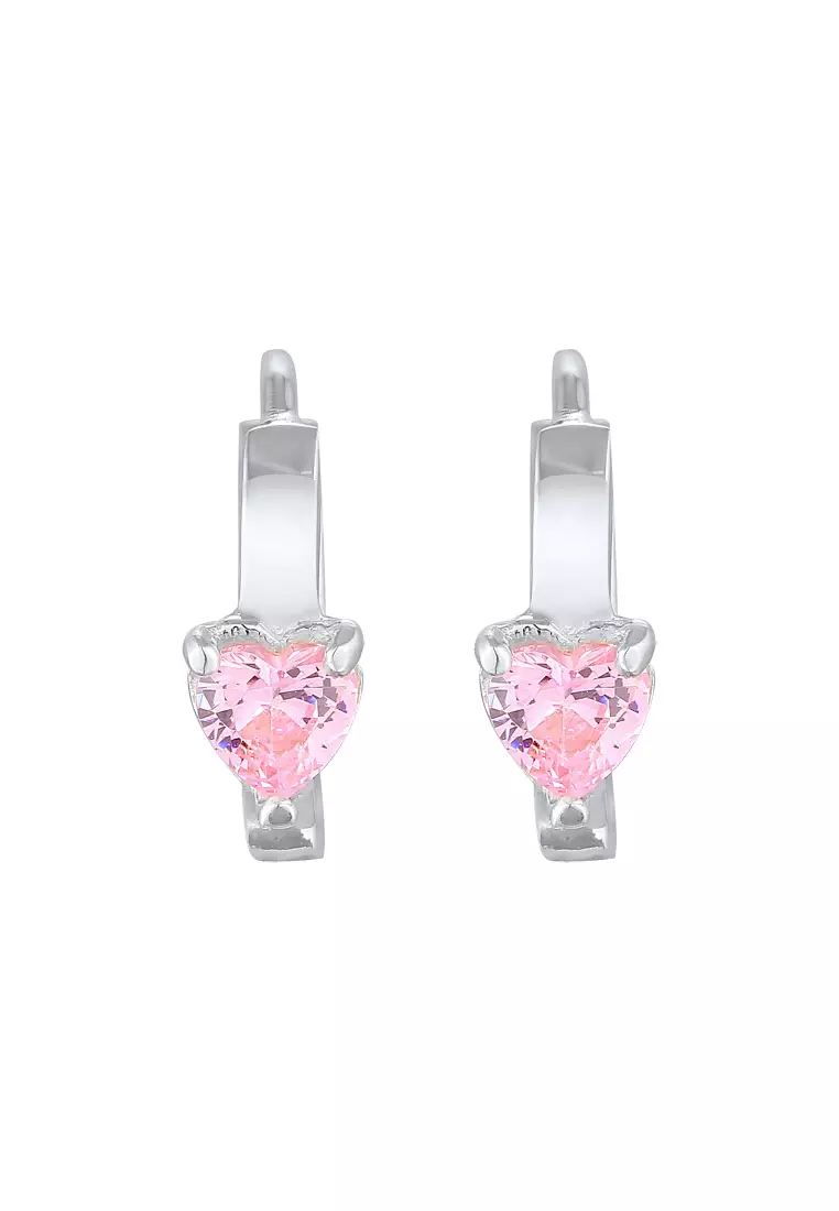 Anting Perhiasan Perak 925 Anak Creoles Heart Zirconia Crystal