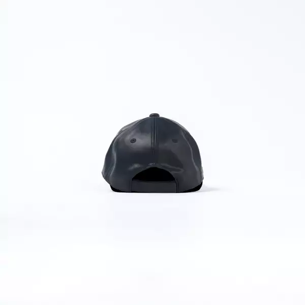 Topi BALMAIN B CIRCLE TEXT EMBROIDERY BLACK LEATHER CAP 100% ORIGINAL