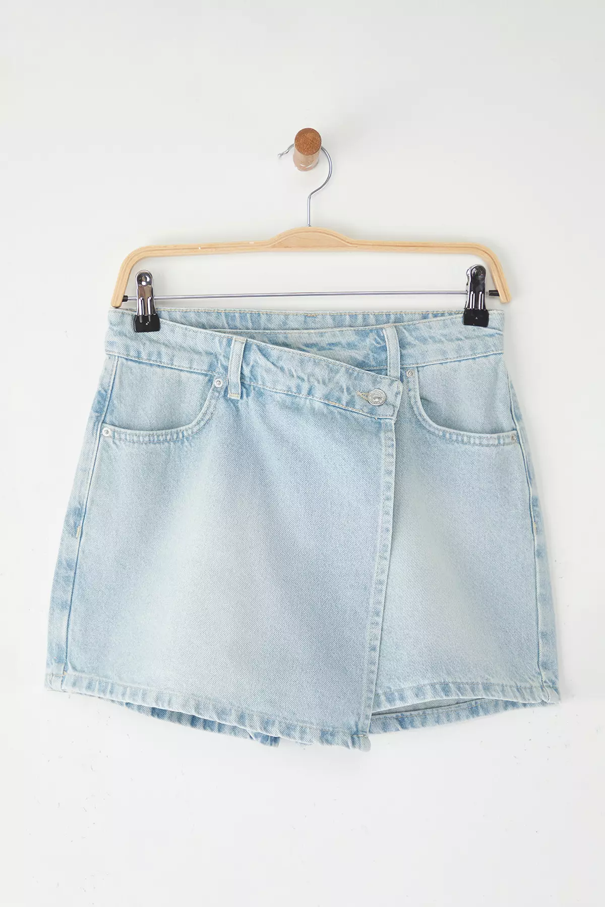 Blue High Waist Denim Shorts Skirt TWOSS25SR00162