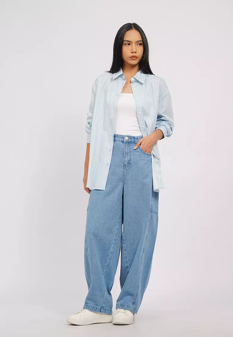 Oversized Long Sleeves Stripes Shirt