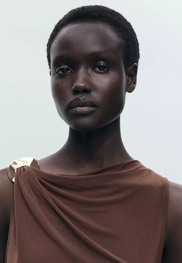 Draped Dress With Metallic Detail