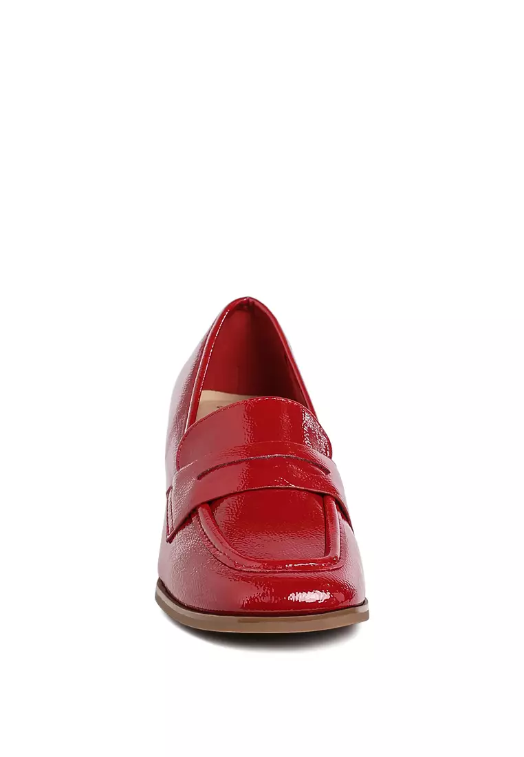 Sepatu Loafer Hak Blok Tali Penny dalam Warna Burgundy