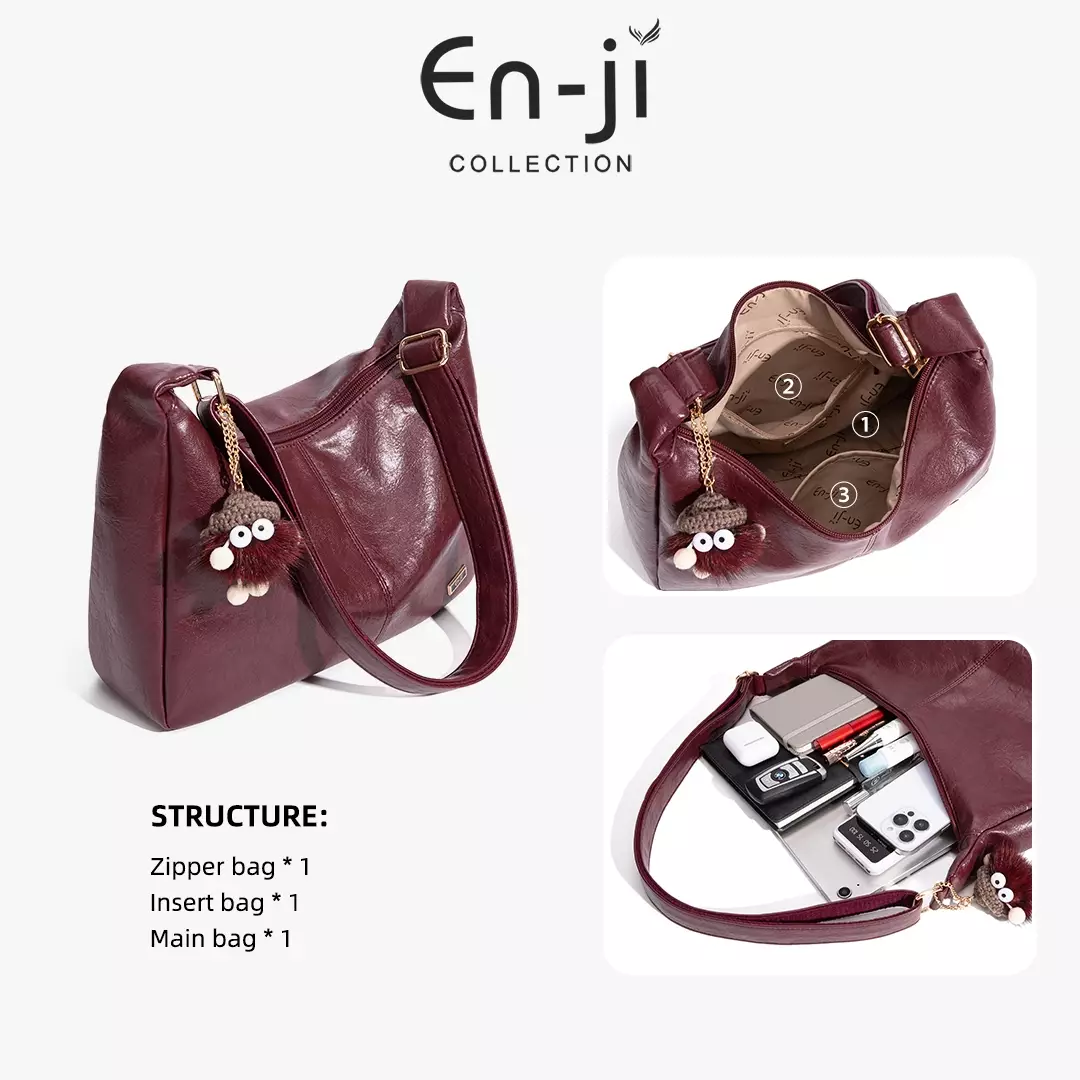 En-ji Meiko Shoulderbag Wanita Warna Nougat